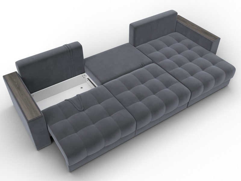 Диван угловой с декором Лига-049 НПБ Лонг, Велюр, SEVEN 17 серый