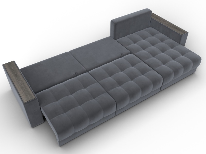 Диван угловой с декором Лига-049 НПБ Лонг, Велюр, SEVEN 17 серый