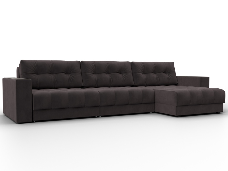 Диван угловой с декором Лига-049 НПБ Лонг, Велюр, SEVEN 727 коричневый