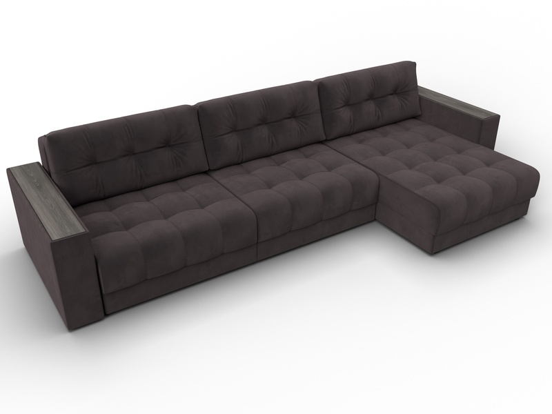 Диван угловой с декором Лига-049 НПБ Лонг, Велюр, SEVEN 727 коричневый