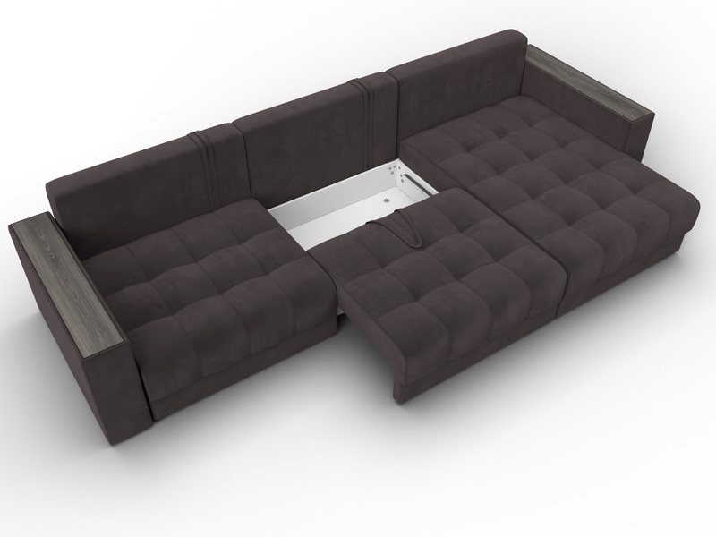 Диван угловой с декором Лига-049 НПБ Лонг, Велюр, SEVEN 727 коричневый