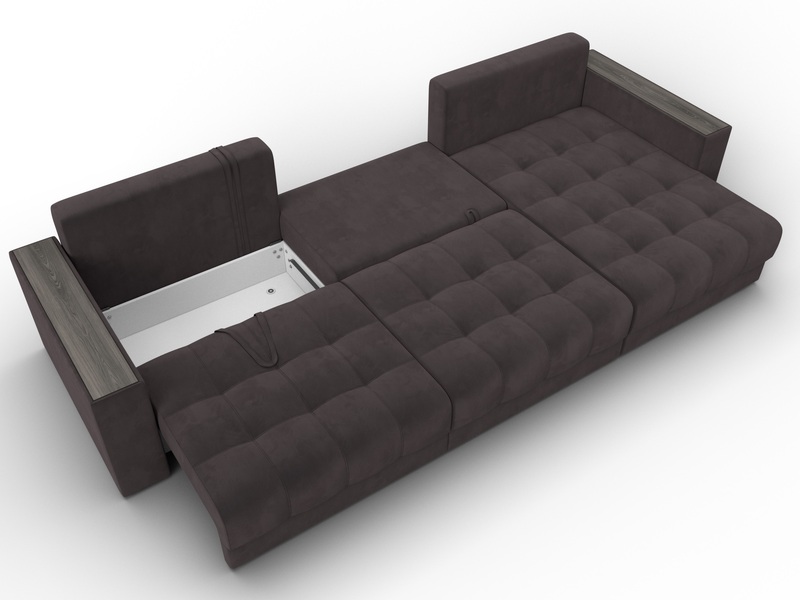 Диван угловой с декором Лига-049 НПБ Лонг, Велюр, SEVEN 727 коричневый