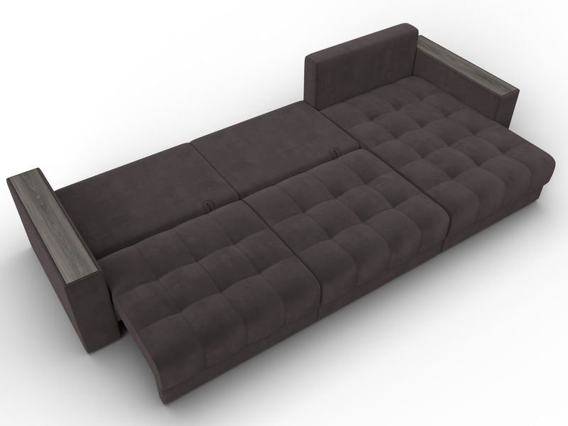 Диван угловой с декором Лига-049 НПБ Лонг, Велюр, SEVEN 727 коричневый