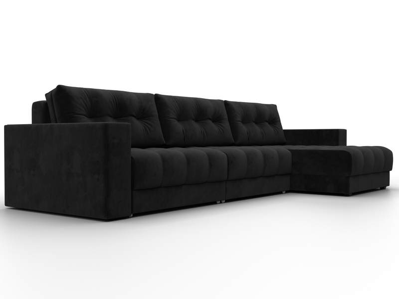 Диван угловой с декором Лига-049 НПБ Лонг, Велюр, SEVEN 35 черный