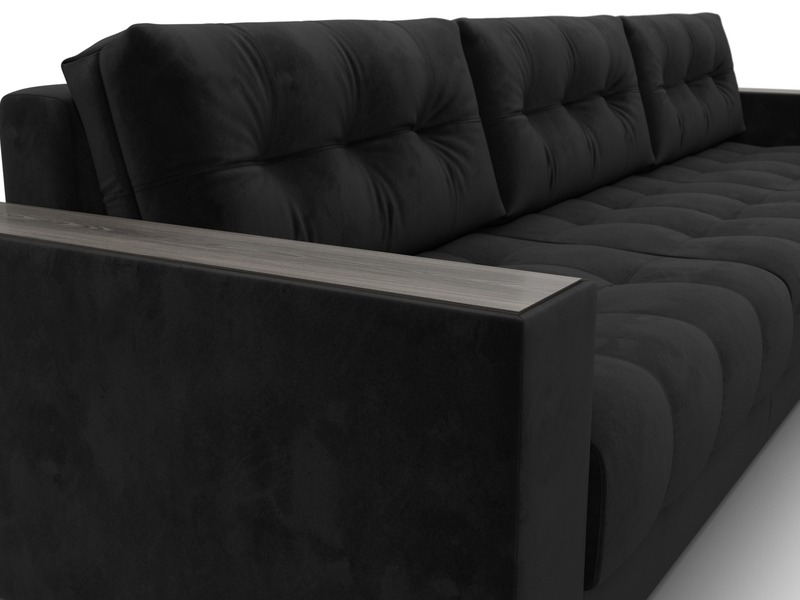 Диван угловой с декором Лига-049 НПБ Лонг, Велюр, SEVEN 35 черный