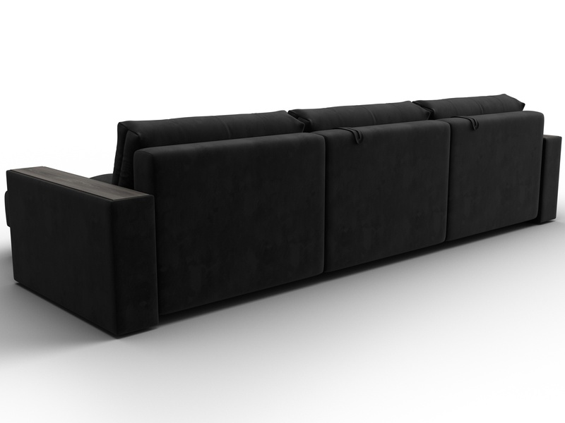 Диван угловой с декором Лига-049 НПБ Лонг, Велюр, SEVEN 35 черный