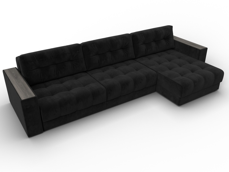 Диван угловой с декором Лига-049 НПБ Лонг, Велюр, SEVEN 35 черный