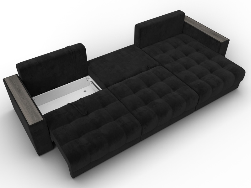 Диван угловой с декором Лига-049 НПБ Лонг, Велюр, SEVEN 35 черный