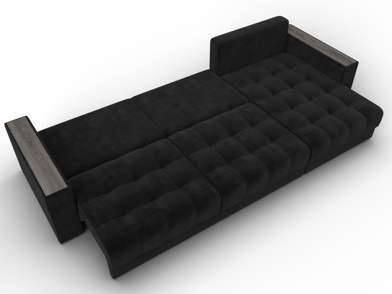 Диван угловой с декором Лига-049 НПБ Лонг, Велюр, SEVEN 35 черный