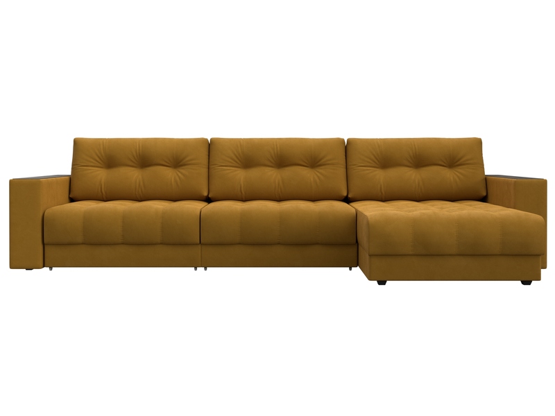 Диван угловой с декором Лига-049 НПБ Лонг, Велюр, BRUT 10 желтый