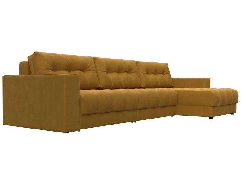 Диван угловой с декором Лига-049 НПБ Лонг, Велюр, BRUT 10 желтый
