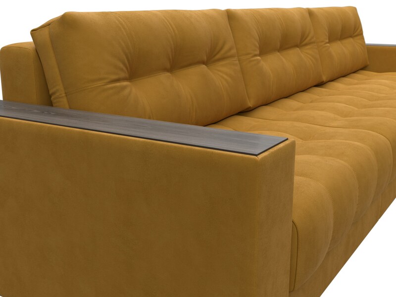 Диван угловой с декором Лига-049 НПБ Лонг, Велюр, BRUT 10 желтый