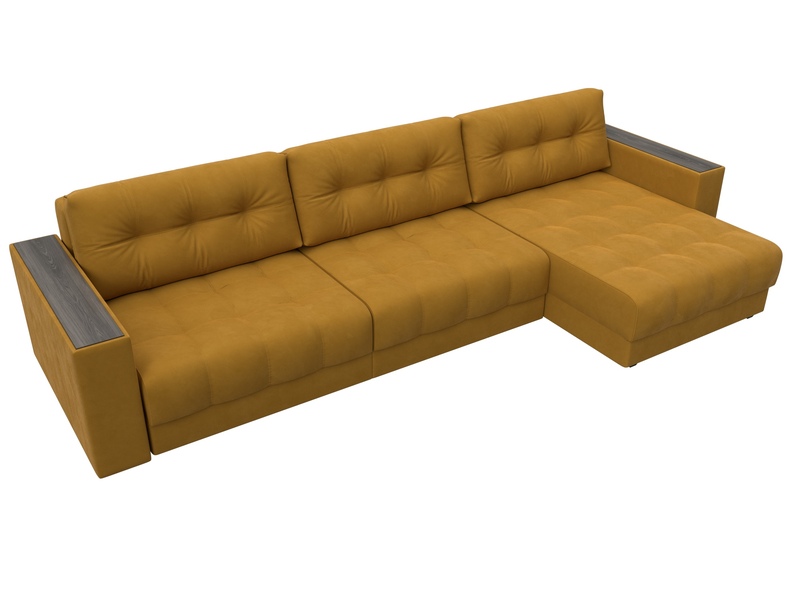 Диван угловой с декором Лига-049 НПБ Лонг, Велюр, BRUT 10 желтый
