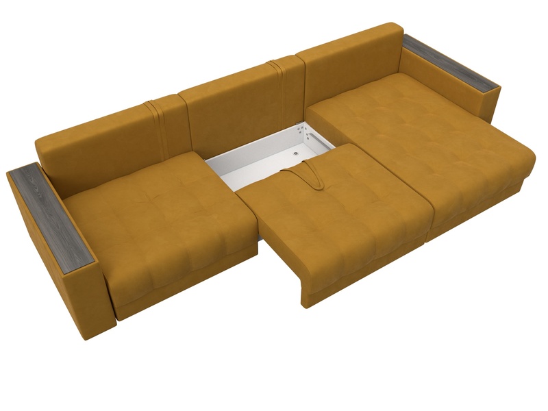 Диван угловой с декором Лига-049 НПБ Лонг, Велюр, BRUT 10 желтый