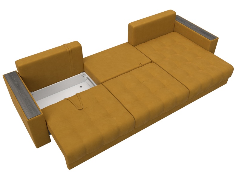 Диван угловой с декором Лига-049 НПБ Лонг, Велюр, BRUT 10 желтый