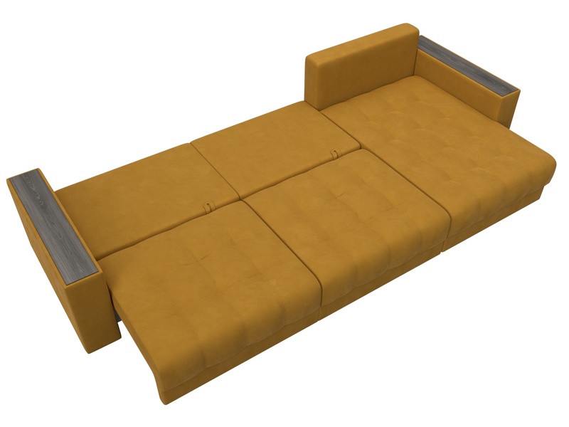 Диван угловой с декором Лига-049 НПБ Лонг, Велюр, BRUT 10 желтый