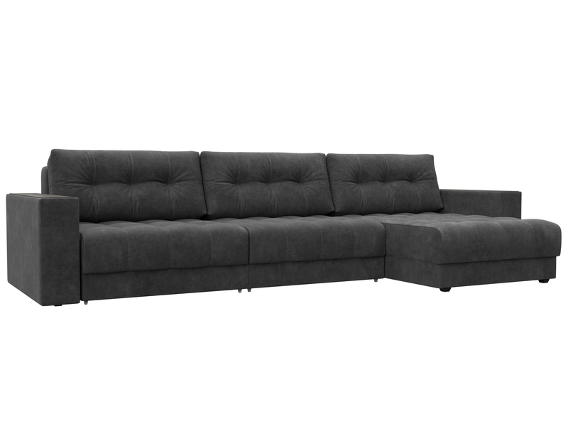 Диван угловой с декором Лига-049 НПБ Лонг, Велюр, BRUT 16 темно-серый