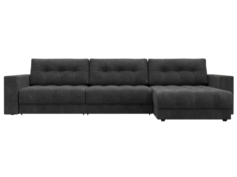 Диван угловой с декором Лига-049 НПБ Лонг, Велюр, BRUT 16 темно-серый