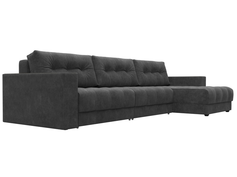 Диван угловой с декором Лига-049 НПБ Лонг, Велюр, BRUT 16 темно-серый