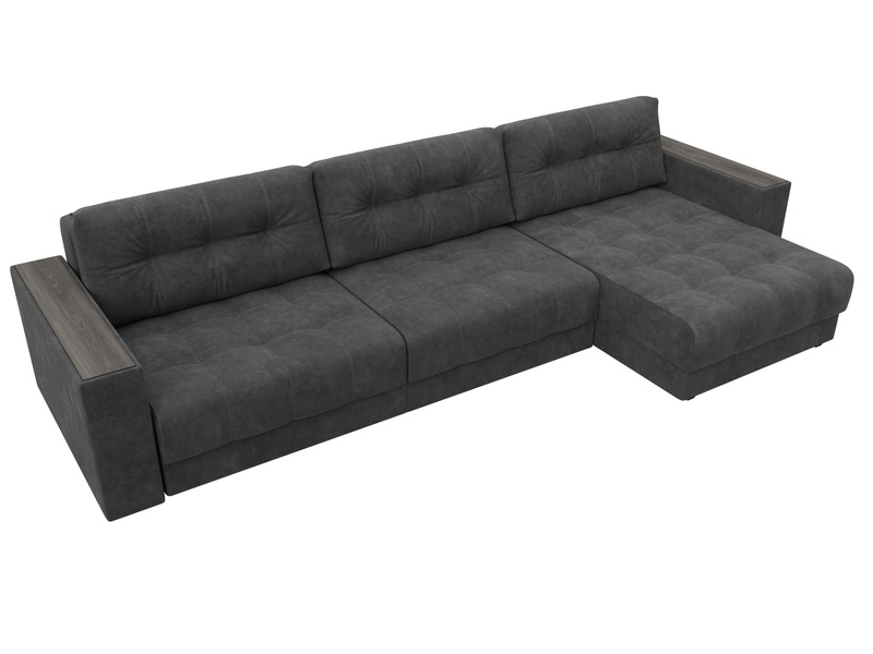 Диван угловой с декором Лига-049 НПБ Лонг, Велюр, BRUT 16 темно-серый