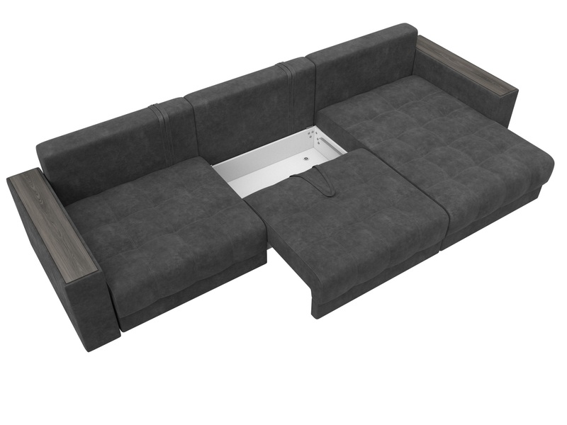 Диван угловой с декором Лига-049 НПБ Лонг, Велюр, BRUT 16 темно-серый