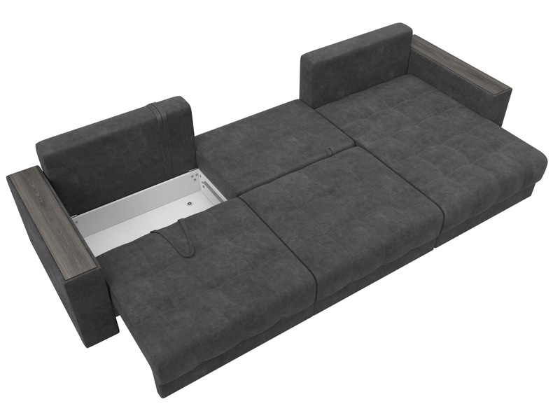 Диван угловой с декором Лига-049 НПБ Лонг, Велюр, BRUT 16 темно-серый