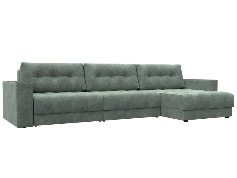 Диван угловой с декором Лига-049 НПБ Лонг, Велюр, BRUT 08 зеленый