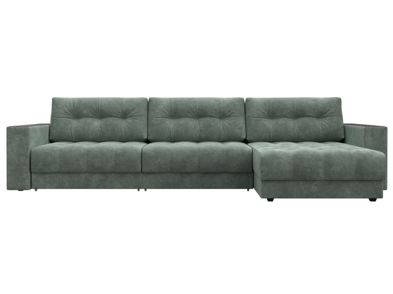 Диван угловой с декором Лига-049 НПБ Лонг, Велюр, BRUT 08 зеленый