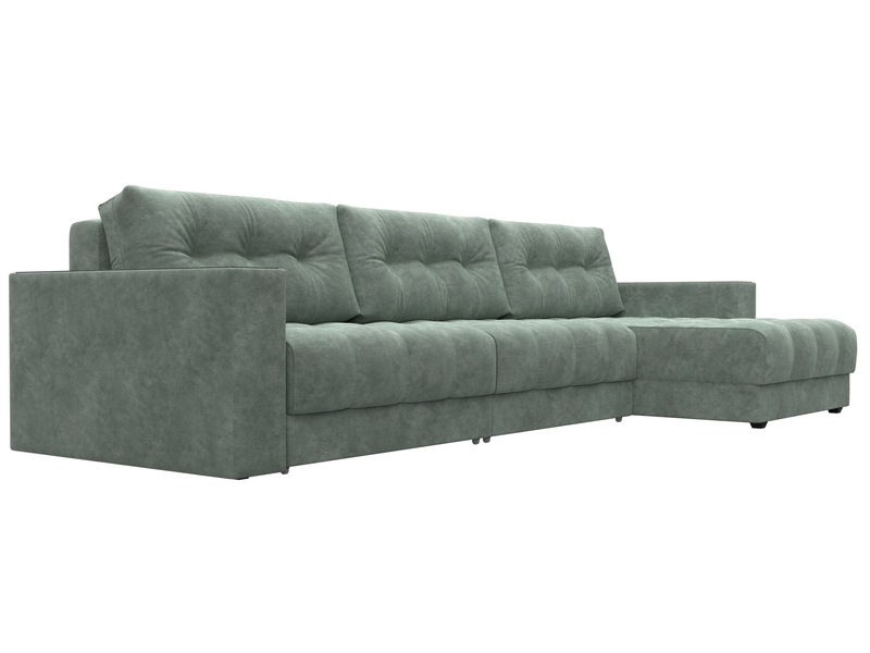 Диван угловой с декором Лига-049 НПБ Лонг, Велюр, BRUT 08 зеленый