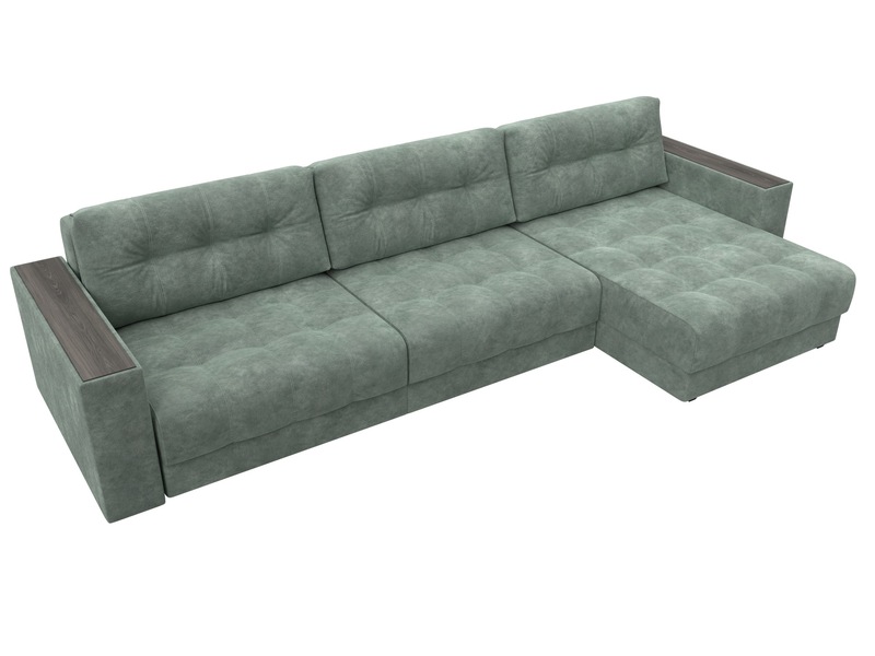 Диван угловой с декором Лига-049 НПБ Лонг, Велюр, BRUT 08 зеленый