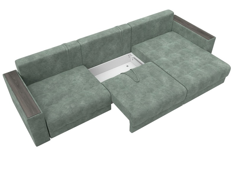 Диван угловой с декором Лига-049 НПБ Лонг, Велюр, BRUT 08 зеленый