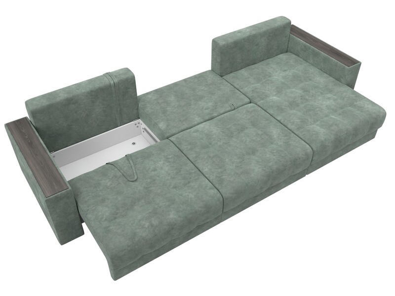 Диван угловой с декором Лига-049 НПБ Лонг, Велюр, BRUT 08 зеленый