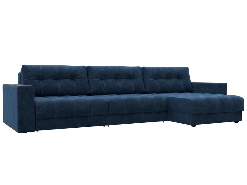 Диван угловой с декором Лига-049 НПБ Лонг, Велюр, BRUT 11 синий