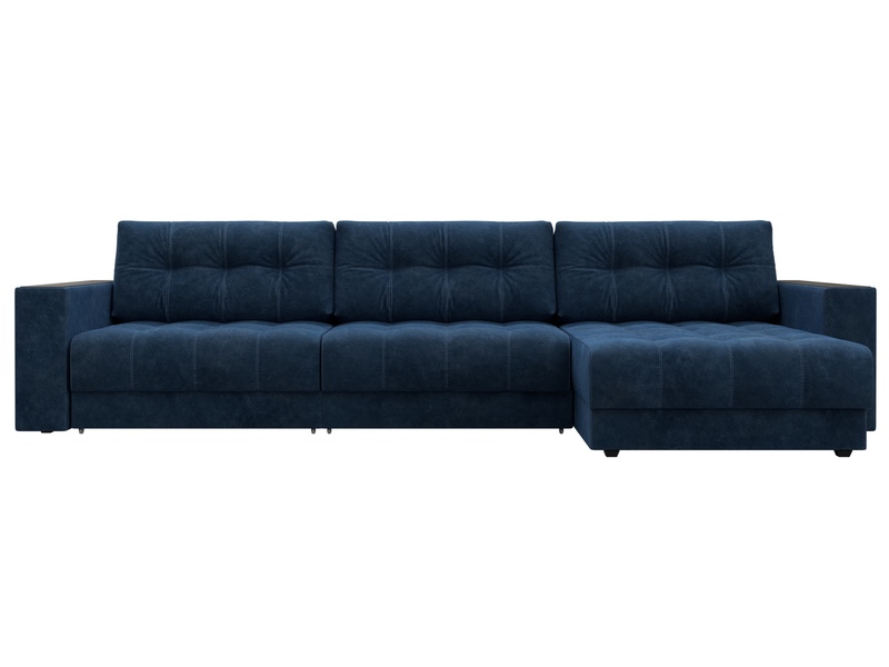 Диван угловой с декором Лига-049 НПБ Лонг, Велюр, BRUT 11 синий