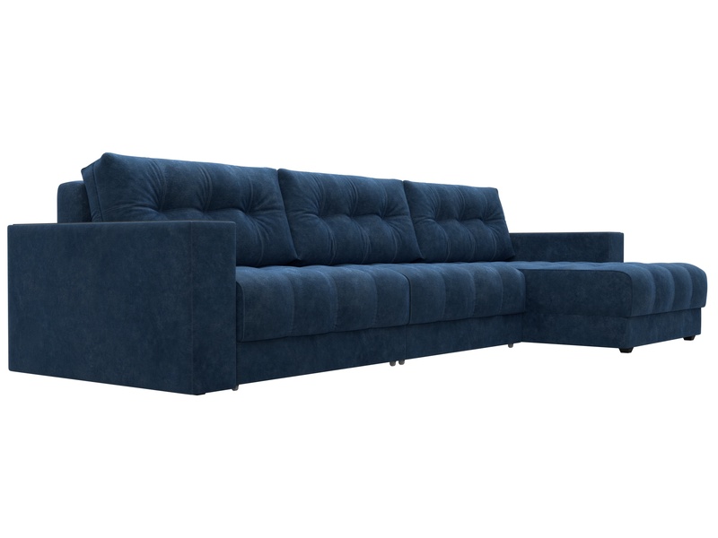 Диван угловой с декором Лига-049 НПБ Лонг, Велюр, BRUT 11 синий