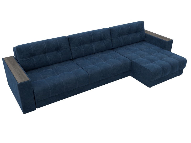 Диван угловой с декором Лига-049 НПБ Лонг, Велюр, BRUT 11 синий