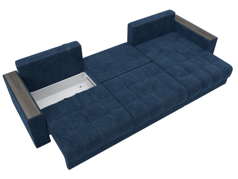 Диван угловой с декором Лига-049 НПБ Лонг, Велюр, BRUT 11 синий