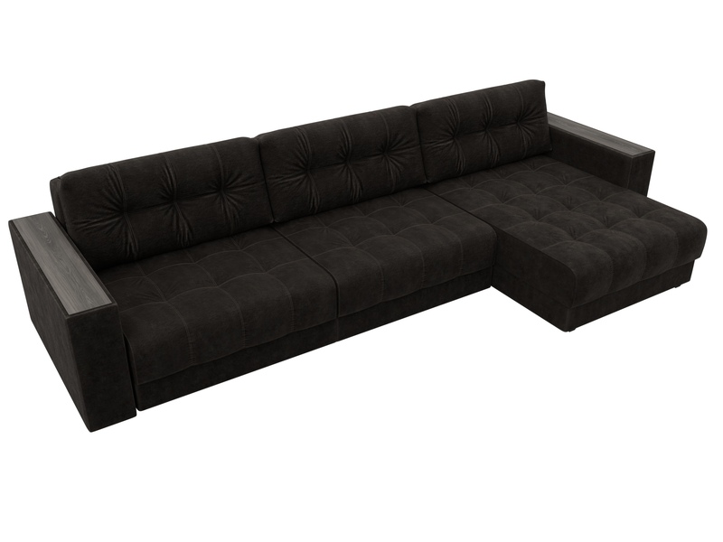 Диван угловой с декором Лига-049 НПБ Лонг, Велюр, BRUT 17 коричневый