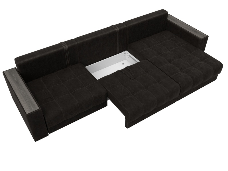 Диван угловой с декором Лига-049 НПБ Лонг, Велюр, BRUT 17 коричневый