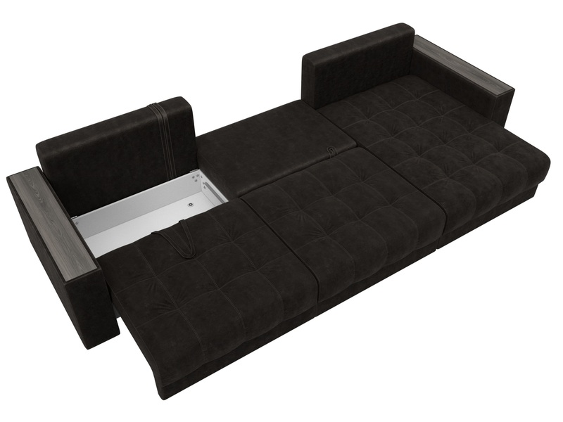 Диван угловой с декором Лига-049 НПБ Лонг, Велюр, BRUT 17 коричневый