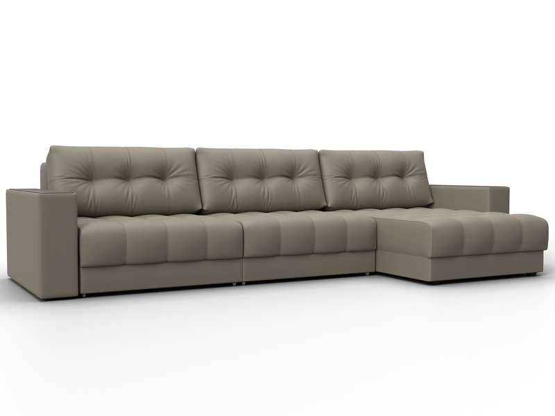 Диван угловой с декором Лига-049 НПБ Лонг, Экокожа, GRIFON 04 бежевый