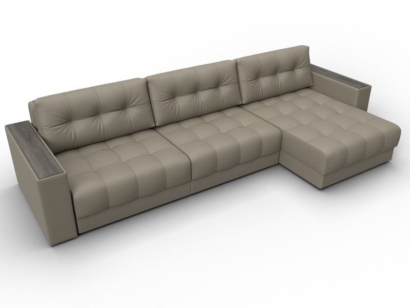 Диван угловой с декором Лига-049 НПБ Лонг, Экокожа, GRIFON 04 бежевый