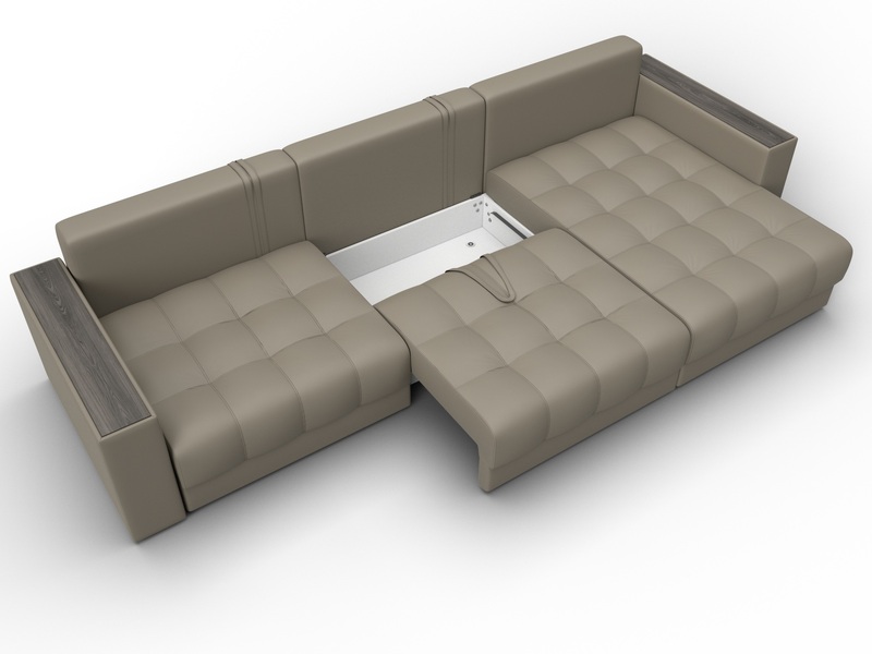 Диван угловой с декором Лига-049 НПБ Лонг, Экокожа, GRIFON 04 бежевый