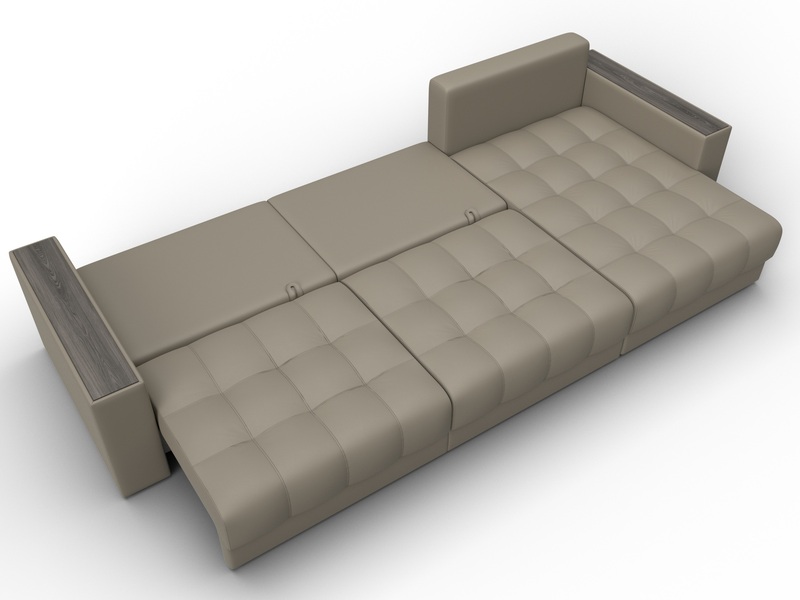 Диван угловой с декором Лига-049 НПБ Лонг, Экокожа, GRIFON 04 бежевый