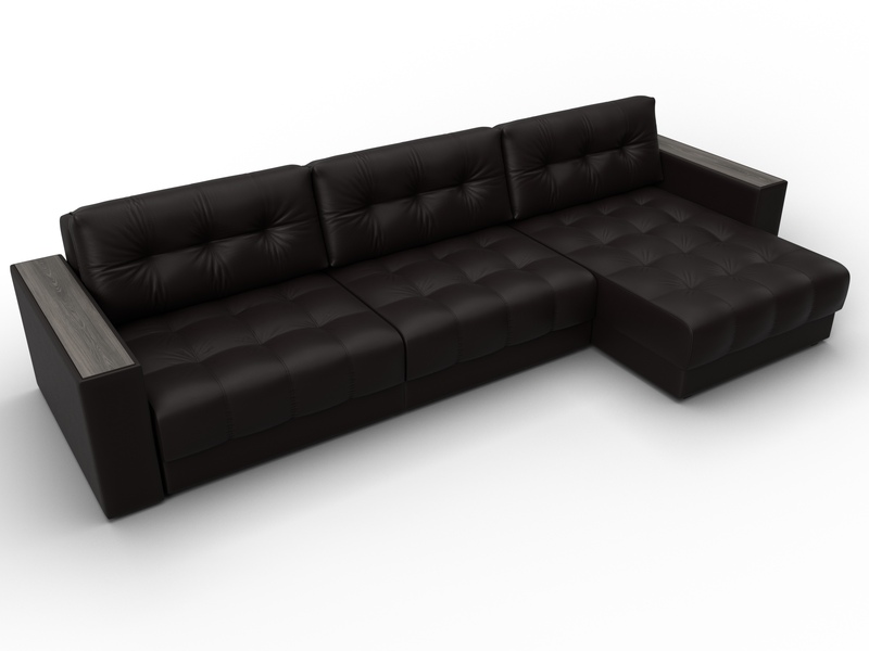 Диван угловой с декором Лига-049 НПБ Лонг, Экокожа, GRIFON 12 коричневый