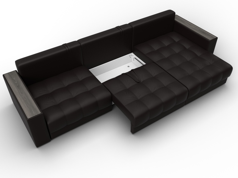 Диван угловой с декором Лига-049 НПБ Лонг, Экокожа, GRIFON 12 коричневый