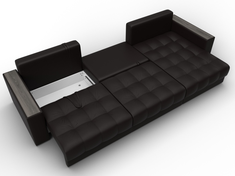 Диван угловой с декором Лига-049 НПБ Лонг, Экокожа, GRIFON 12 коричневый