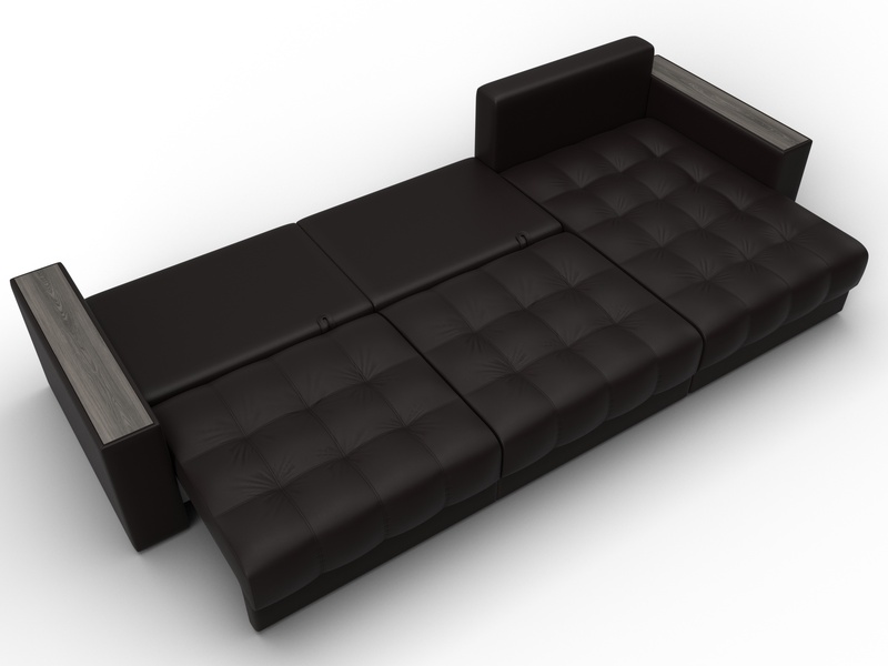 Диван угловой с декором Лига-049 НПБ Лонг, Экокожа, GRIFON 12 коричневый