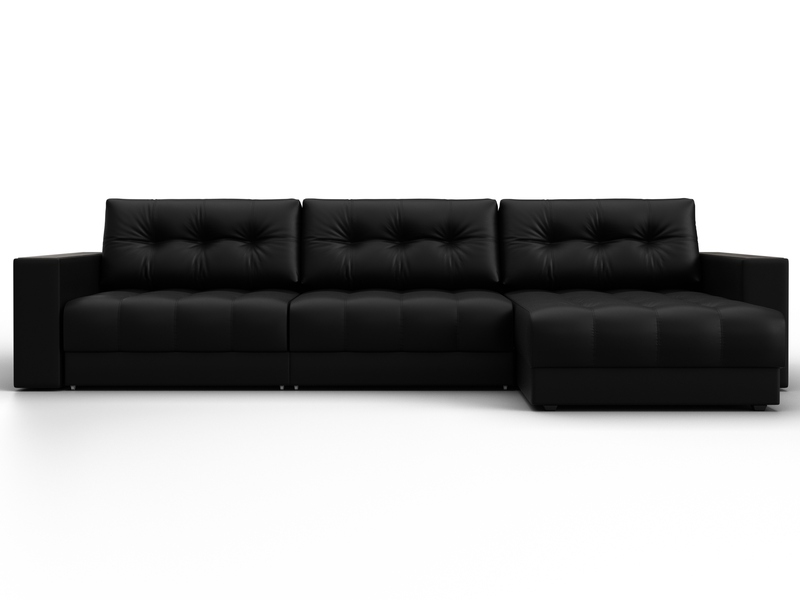 Диван угловой с декором Лига-049 НПБ Лонг, Экокожа, GRIFON 18 черный
