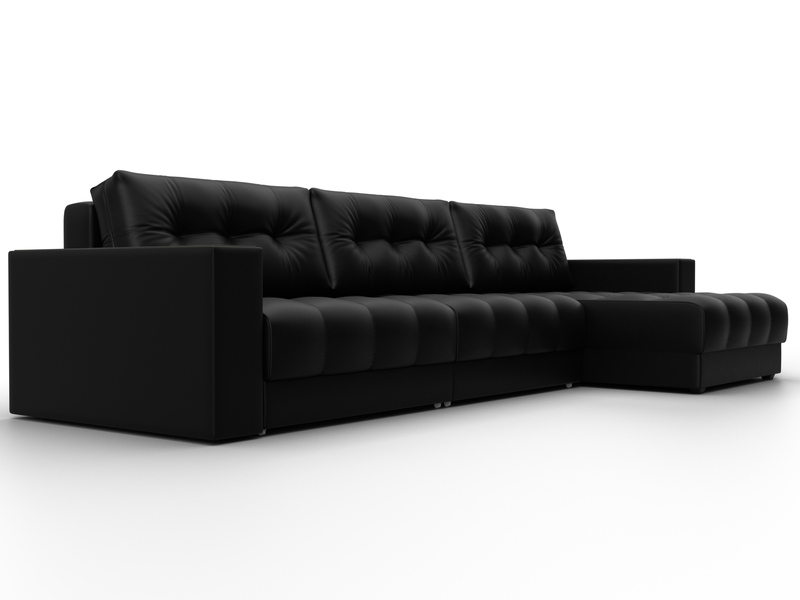 Диван угловой с декором Лига-049 НПБ Лонг, Экокожа, GRIFON 18 черный